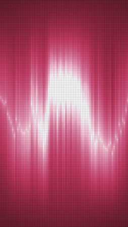 Abstract pink waveform glowing over pixel grid background.の写真素材
