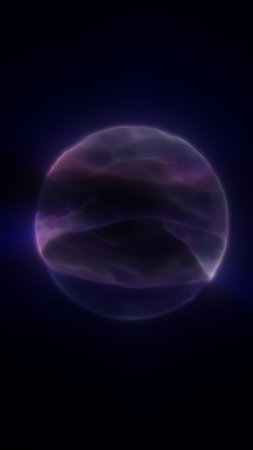 Soft glowing purple sphere floating in a dark abstract cosmic environment.の写真素材