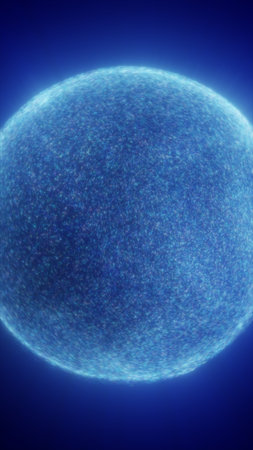 Abstract glowing blue digital sphere made of countless light particles, symbolizing technology, data, and futuristic networks.の写真素材