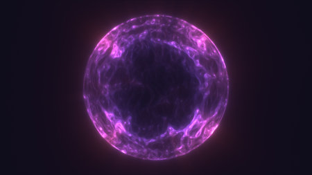 Abstract glowing purple sphere emitting radiant plasma light in a dark cosmic background.の写真素材