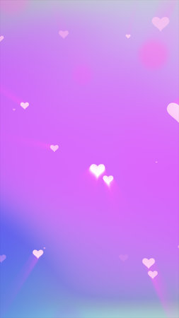 Soft pink and purple glowing hearts floating on gradient background, representing love, romance, and tenderness.の写真素材