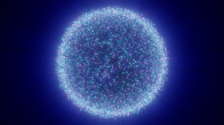A bright glowing purple sphere surrounded by shining particles, creating a cosmic and radiant effect...