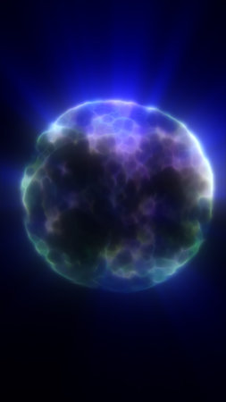 Abstract glowing blue cosmic sphere with textured surface and radiant light effects.