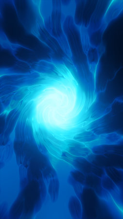 A vibrant blue swirling vortex of energy, creating a deep sense of movement and powerful forces at...