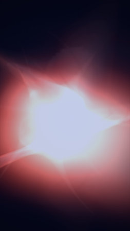 Blinding burst of red and white glowing light with lens flares creating abstract cosmic energy.