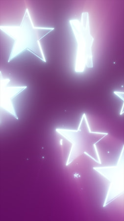 Abstract glowing white stars floating in a purple gradient background, creating a dreamy night sky effect.の写真素材
