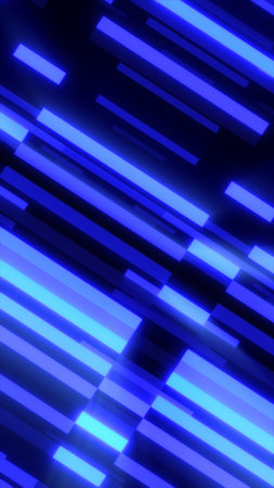 Abstract composition of glowing blue lines in motion, creating a futuristic geometric digital background.の写真素材