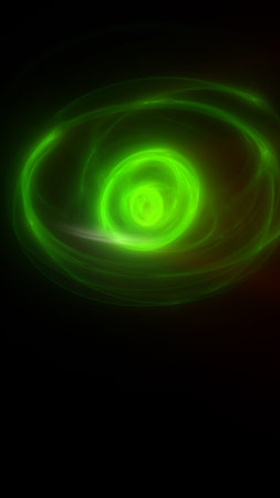 Abstract glowing green spiral energy vortex on a dark background, symbolizing power, motion, and...