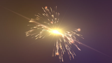 Abstract golden firework-like light burst radiating dynamic energy across a soft gradient background.の写真素材