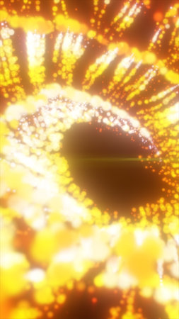 Spiral of glowing golden particles creating a dazzling luminous vortex against a dark background.