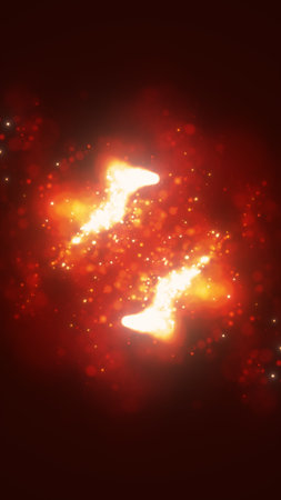 Abstract red glowing spark background with bokeh lights and fiery particles, symbolizing warmth and...