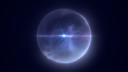 Radiant violet glowing orb emitting cosmic energy, representing mystery, power, and interstellar harmony.の写真素材