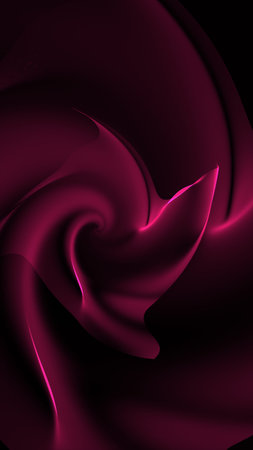 Glowing pink swirling abstract curves with fluid motion against a deep dark background.の写真素材
