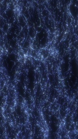 Abstract visualization of glowing blue particles forming a dense web-like cosmic energy network.