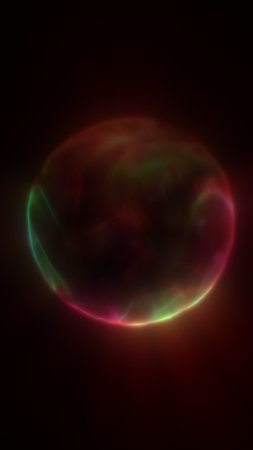 Abstract dark sphere surrounded by colorful glowing mist, symbolizing mystery and cosmic energy.