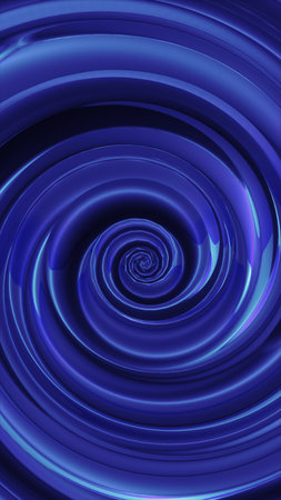 Deep glossy blue spiral forming a smooth abstract vortex with reflective curves.の写真素材