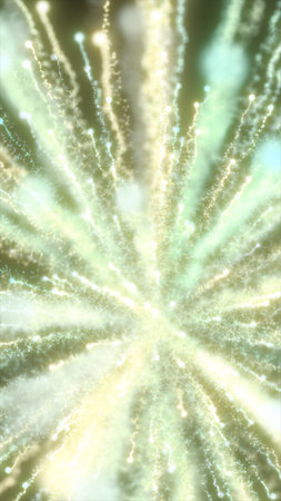 Radiant golden and blue light trails expanding in darkness, resembling cosmic energy streams.