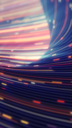 Abstract composition of flowing colorful light stripes creating dynamic movement and futuristic visual energy.の写真素材
