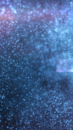 Abstract glowing blue particle field with sparkling lights, creating a dreamy futuristic cosmic atmosphere.の写真素材