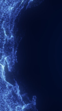 Abstract glowing blue energy wall with electric fluid textures on a dark background.の写真素材