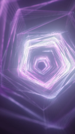 Geometric purple wireframe tunnel creating a soft luminous futuristic depth effect.