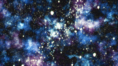 Massive starfield overlaid on blue and violet nebula clouds, creating a vivid cosmic background full...