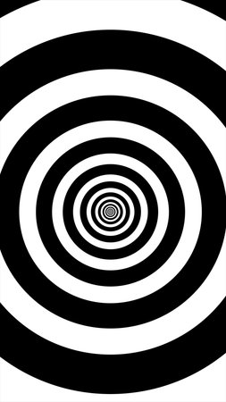 Minimal abstract background with concentric black circles forming a hypnotic tunnel effect.