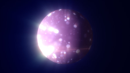 Soft glowing pink sphere with floating light particles and dreamy radiant reflections in a dark...