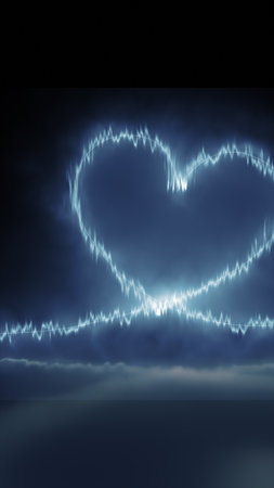 Abstract glowing electric heart made of light waves and sparks, symbolizing energy, love, and futuristic passion.の写真素材