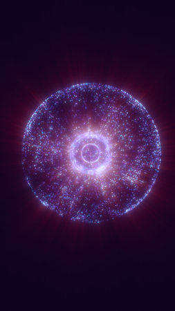 Floating blue luminous spheres creating a vibrant futuristic abstract background with soft depth and glow.の写真素材