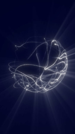 Glowing sphere made of dynamic white light trails swirling through dark space.の写真素材