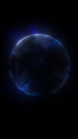 Abstract glowing dark blue sphere with misty texture, symbolizing cosmic power, mystery, and digital depth.の写真素材