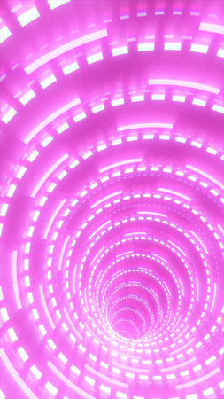 Pink neon circular tunnel with glowing segmented rings and deep perspective, futuristic sci-fi...