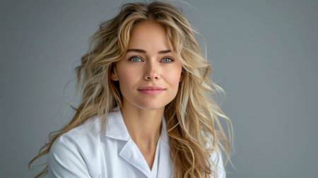 Confident female doctor with a stethoscope, exuding professionalism and care.の素材