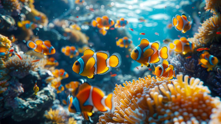 Beautiful underwater world with corals and tropical fish in the coral reef.の素材