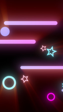 olorful neon stars and lines on dark background, glowing abstract motion design.