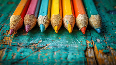 Colorful pencils on a wooden background. Back to school.の素材