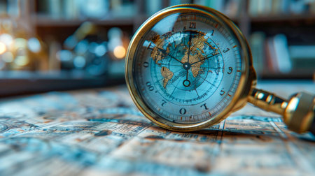 Vintage compass on the background of books. Travel and adventure concept.の素材