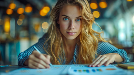 Close-up of a woman's hands writing in a notebook.の素材