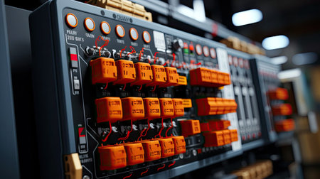 fiber optic with servers in a technology data center with wires and equipment.の素材
