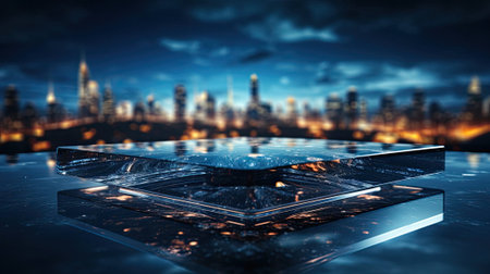 Future city technology concept, big data, high tech business background.の素材