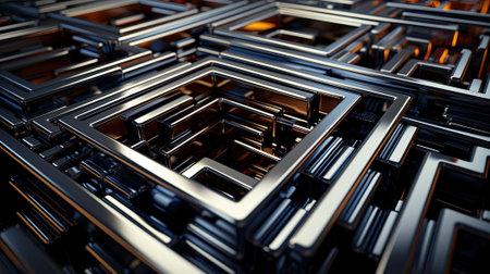 Abstract metal background made of shiny iron industrial pipes, channels and angles.の素材