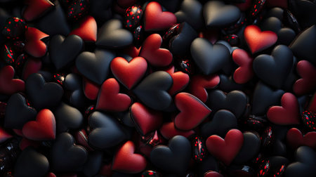 Abstract background texture of red black love hearts, Valentine's Day concept.の素材