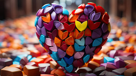 Multicolored romantic love toy construction set in heart shape, Valentine's Day concept.の素材