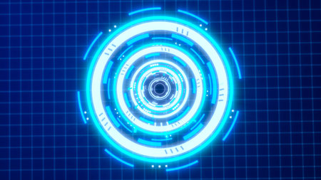 Abstract round blue ring of lines HUD elements circles energy futuristic scientific hi-tech digital abstract HUD background.の写真素材