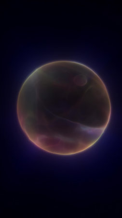 Soft glowing purple sphere floating in a dark abstract cosmic environment