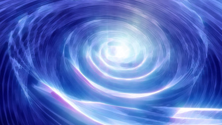 Abstract blue swirling twisted vortex energy cosmic galactic bright glowing spinning tunnel made of lines, background.の写真素材