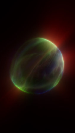 Multicolored glowing energy sphere floating in dark space, symbolizing cosmic power and futuristic...