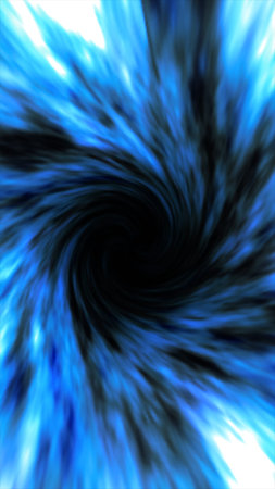 Blue swirling vortex tunnel with motion blur, abstract hyperspace portal background.