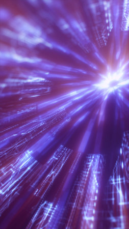 Abstract burst of purple glowing rays in motion resembling energy explosion